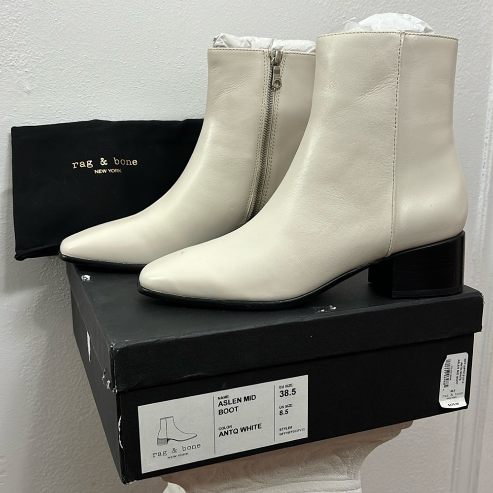 New With Box Rag & Bone Aslen Leather Mid Boot - Antique White - SOLD OUT STYLE